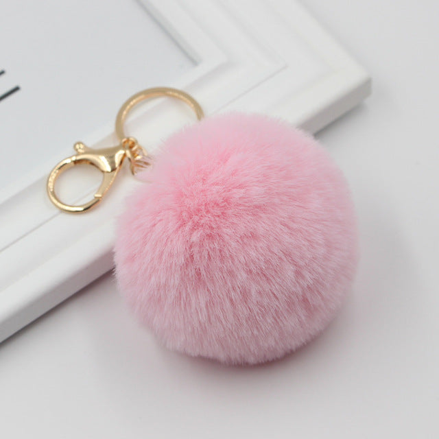 Fluffy Pom Pom Keychain / Bag Charm (Gold) Light-Pink