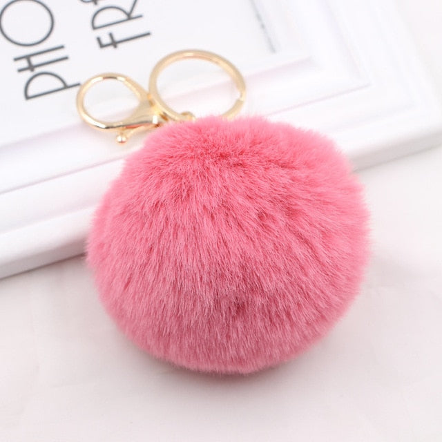 Fluffy Pom Pom Keychain / Bag Charm (Gold) Pink