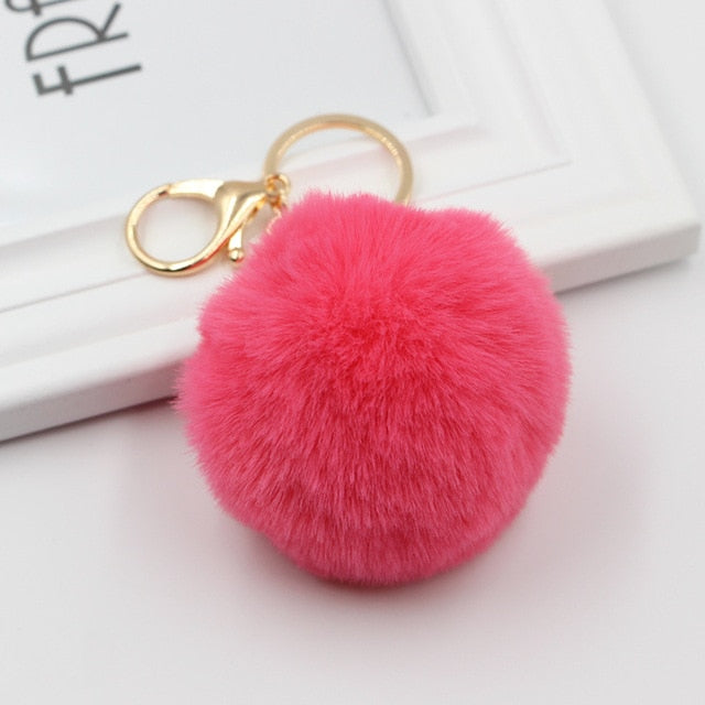 Fluffy Pom Pom Keychain / Bag Charm (Gold) Hot-Pink