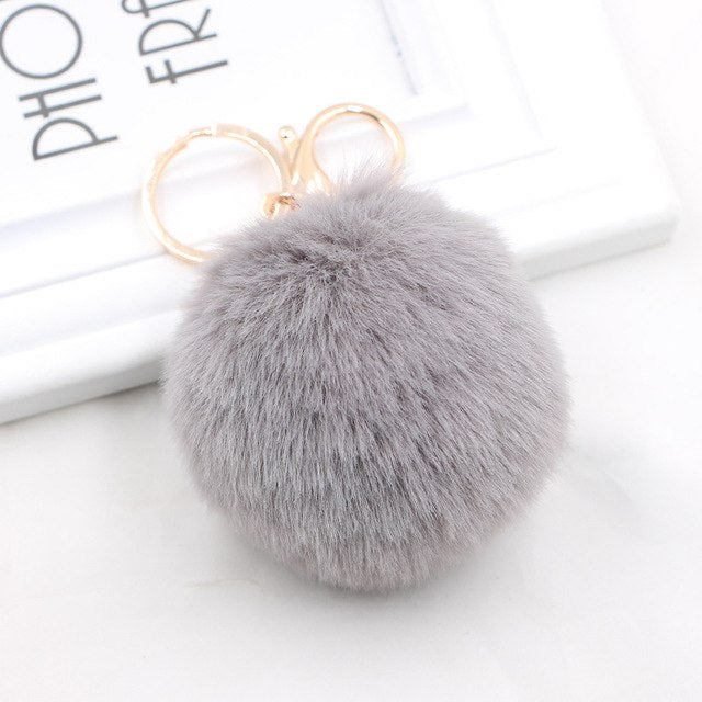 Fluffy Pom Pom Keychain / Bag Charm (Gold) Gray