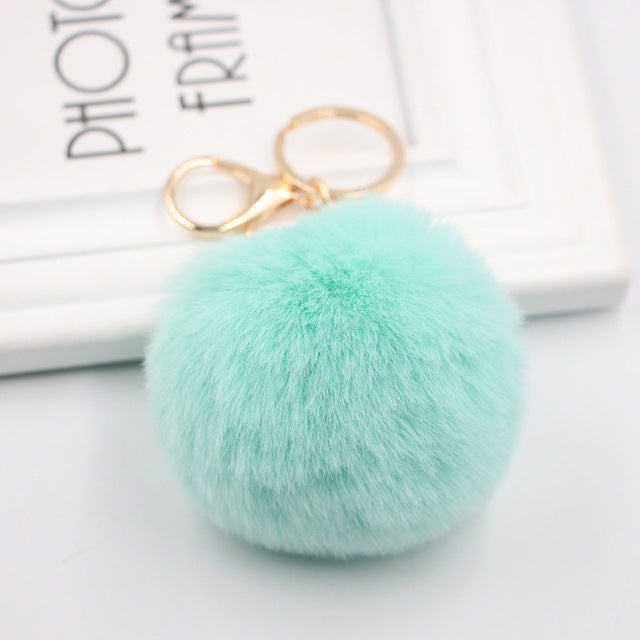 Fluffy Pom Pom Keychain / Bag Charm (Gold) Teal