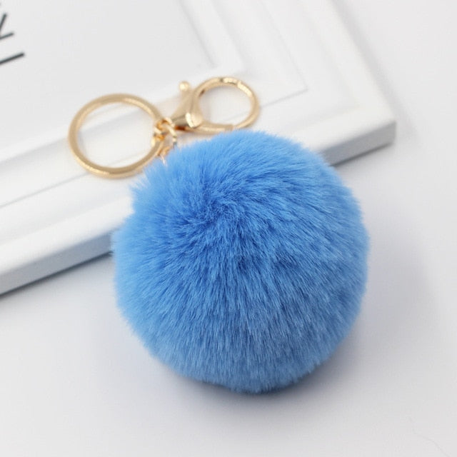 Fluffy Pom Pom Keychain / Bag Charm (Gold) Blue