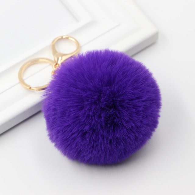 Fluffy Pom Pom Keychain / Bag Charm (Gold) Purple