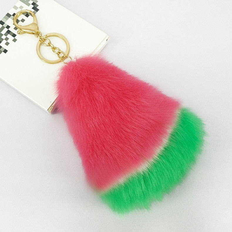 Fluffy Pom Pom Watermelon Keychain / Bag Charm 
