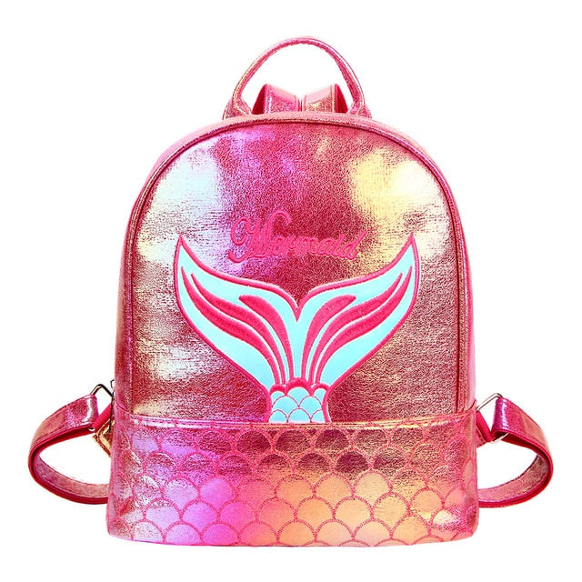 Mini Holographic Mermaid Print Backpack Pink