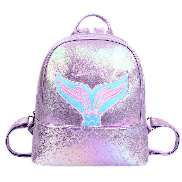 Mini Holographic Mermaid Print Backpack Purple