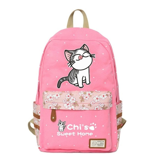 Chi's Anime Cat Backpack w/ Flowers (17&quot;) Style 3 / Pink