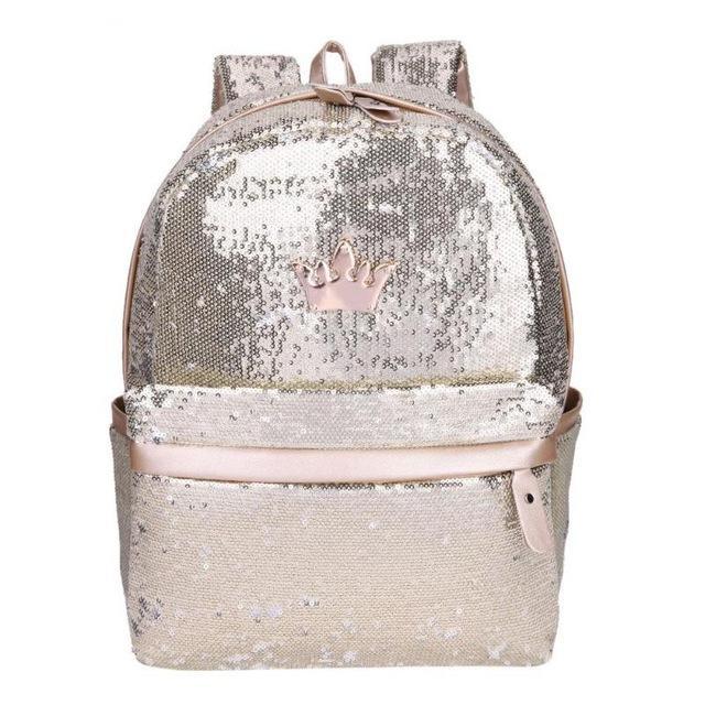 Mini Crown Glitter Sequins Backpack Gold