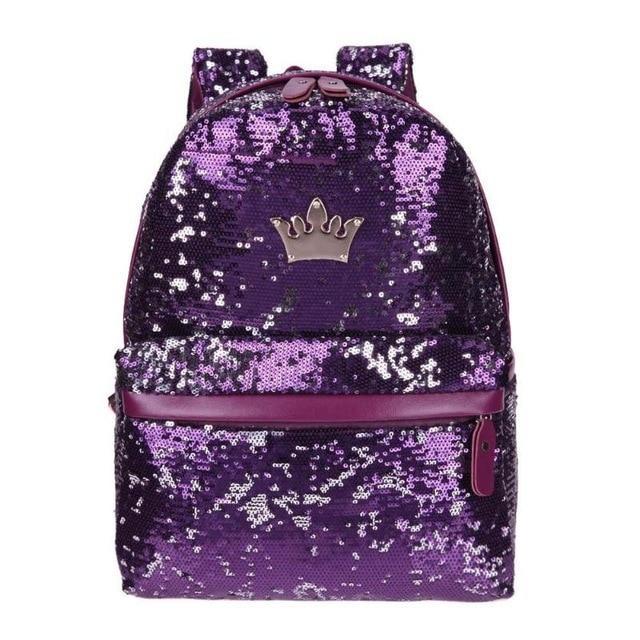 Mini Crown Glitter Sequins Backpack Purple