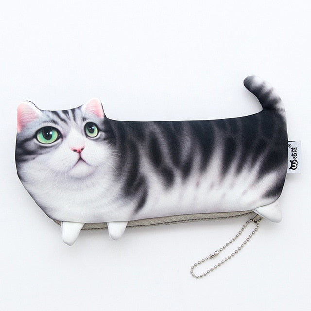 Cartoon Cat Shape Pencil Bag Case (8&quot;) Gray