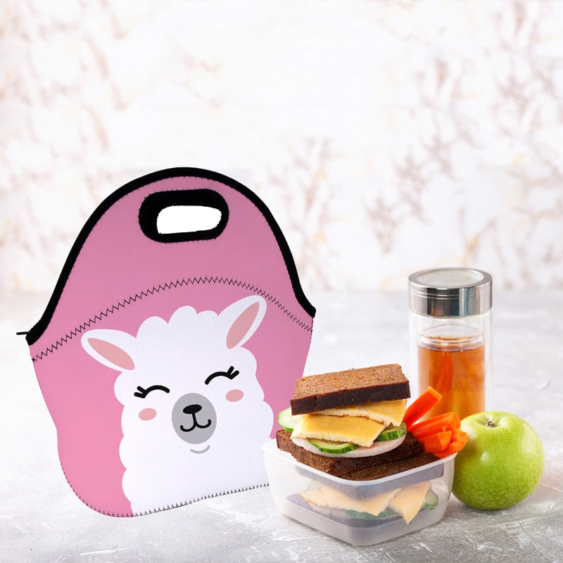 Pink Insulated Neoprene Llama / Alpaca Lunch Bag 