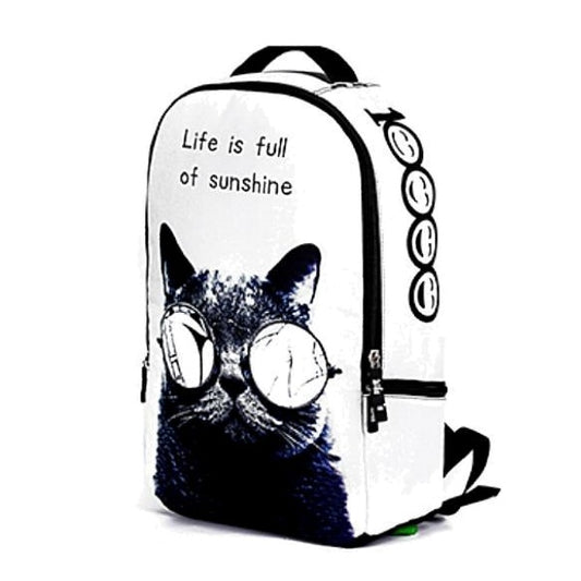 White Cat Backpack with Sunglasses